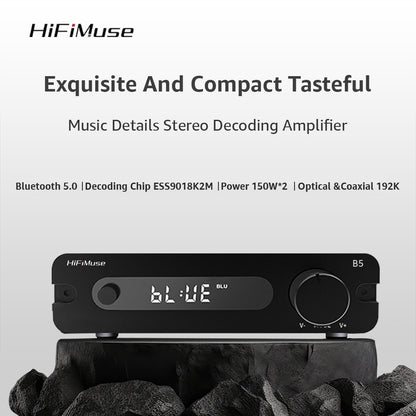 HiFiMuse B5 Bluetooth 5.0 Transmitter and Receiver, Power 150W*2, Decoding Chip ESS9018K2M