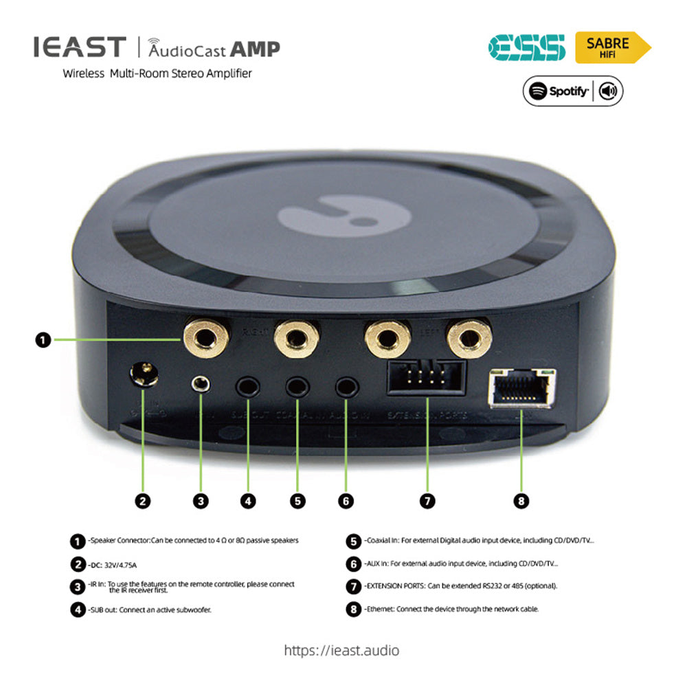 IEAST Audiocast amp80 wireless WiFi & Bluetooth 5 amplifier audio receiver lossless multi room airplay, DLNA, UPnP tidal